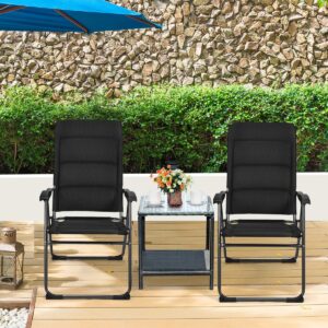 Giantex Set of 2 Patio Chairs, Folding Chairs with Adjustable Backrest, Outdoor Sling Chairs for Bistro, Deck, Backyard, Armchair with Padded Seat, 300 lbs Capacity (2, Black)
