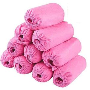 Disposable Shoe Covers 100PCS Non-Slip Durable Indoor Boot Overshoes Protector Thicked Non-Woven Shoe Covers for Carpet Floor Protection Construction Offices One Size Fits All (Pink)