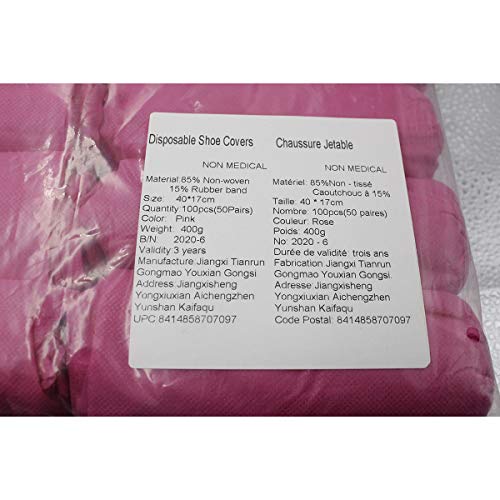 Disposable Shoe Covers 100PCS Non-Slip Durable Indoor Boot Overshoes Protector Thicked Non-Woven Shoe Covers for Carpet Floor Protection Construction Offices One Size Fits All (Pink)