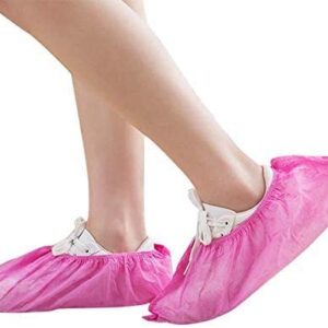 Disposable Shoe Covers 100PCS Non-Slip Durable Indoor Boot Overshoes Protector Thicked Non-Woven Shoe Covers for Carpet Floor Protection Construction Offices One Size Fits All (Pink)