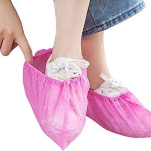 Disposable Shoe Covers 100PCS Non-Slip Durable Indoor Boot Overshoes Protector Thicked Non-Woven Shoe Covers for Carpet Floor Protection Construction Offices One Size Fits All (Pink)