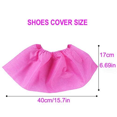 Disposable Shoe Covers 100PCS Non-Slip Durable Indoor Boot Overshoes Protector Thicked Non-Woven Shoe Covers for Carpet Floor Protection Construction Offices One Size Fits All (Pink)