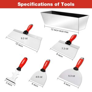 Goldblatt Drywall Hand Tool Kit - Stainless Steel Joint Knife, Taping Knives, Paniter Scraper, Mud Pan