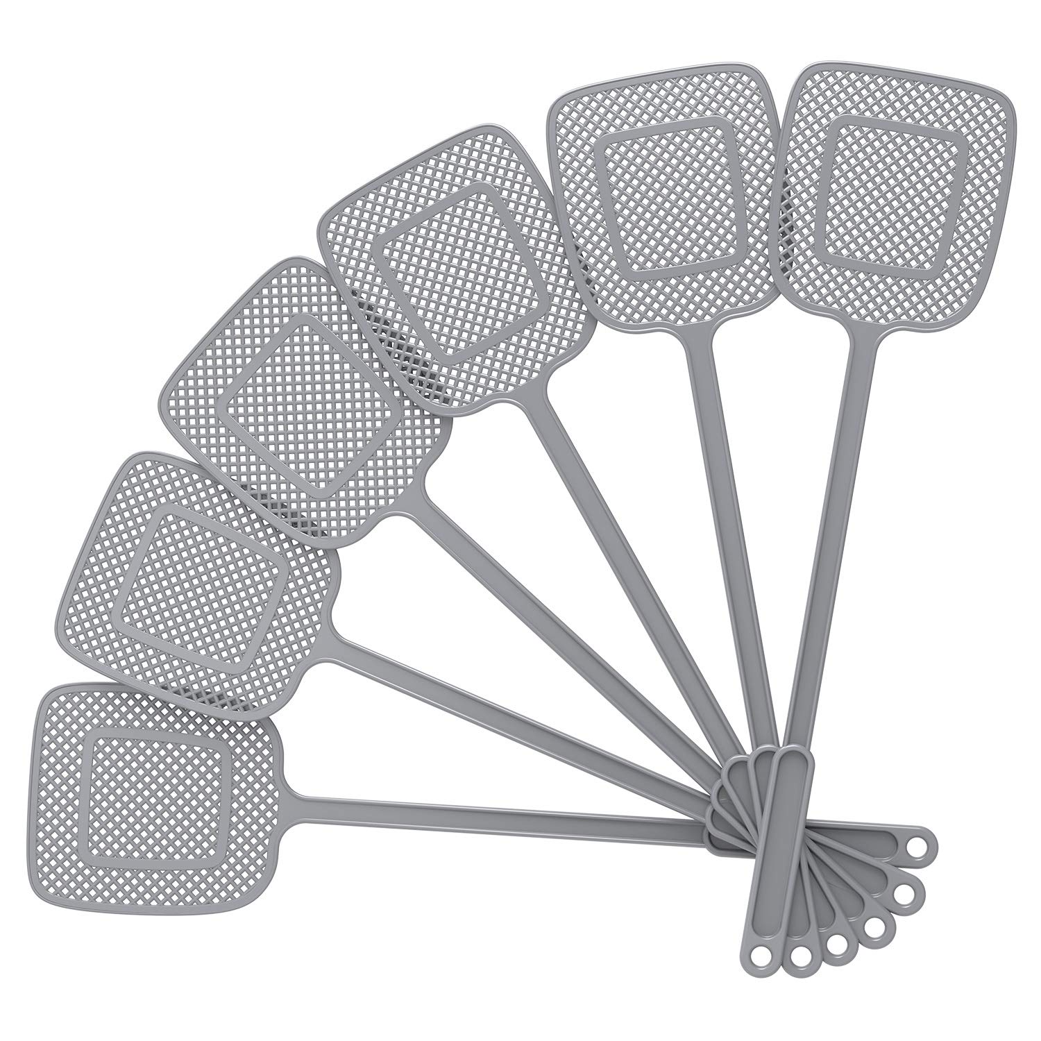 MR.SIGA Heavy Duty Long Handle Fly Swatter, Gray, 6 Pack