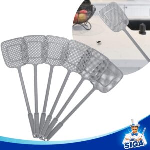MR.SIGA Heavy Duty Long Handle Fly Swatter, Gray, 6 Pack