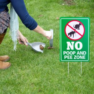 WaaHome Double Side No Poop and Pee Zone Yard Signs with Stakes, 8''X12'' No Pooping Dog Sign
