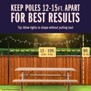 Holiday Styling String Light Poles w/Hooks for Outdoor String Lighting , Metal - Patio Light Accessories Ideal for Backyard, Weddings, and Parties