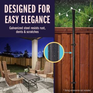 Holiday Styling String Light Poles w/Hooks for Outdoor String Lighting , Metal - Patio Light Accessories Ideal for Backyard, Weddings, and Parties