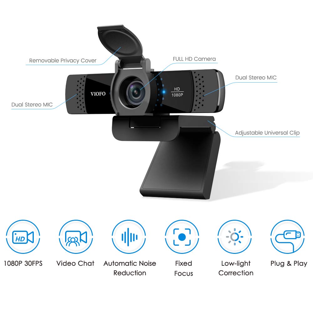 VIOFO 1080P Webcam with Microphone, Privacy Cover, Rotatable Clip, Computer HD Streaming Web Camera, USB Web Cam for Laptop Desktop PC Live Streaming Video Calling Recording Gaming Conferencing