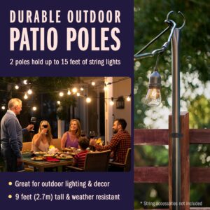 Holiday Styling String Light Poles w/Hooks for Outdoor String Lighting , Metal - Patio Light Accessories Ideal for Backyard, Weddings, and Parties