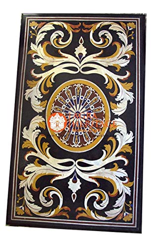 28"x20" Black Marble Conference Dining Table Top Pietradura Inlay Art Decor