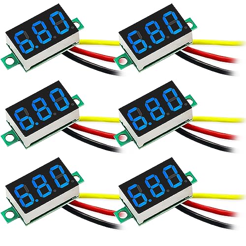 CenryKay 6PCS Blue Digital Mini Digital Voltmeter DC 0.36 Inch Three-Line DC 0-100V Mini Digital Voltmeter Gauge Tester Blue LED Display Panel