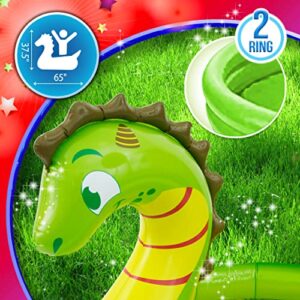 Splash Buddies Kid's 2-Ring Dinosaur Inflatable Kiddie Swimming Pool, Outdoor Summer Backyard Water Play, Toddler's Play Round Pool, 2 Years Old and Up, 65.5" x 52.5" x 37"