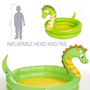 Splash Buddies Kid's 2-Ring Dinosaur Inflatable Kiddie Swimming Pool, Outdoor Summer Backyard Water Play, Toddler's Play Round Pool, 2 Years Old and Up, 65.5" x 52.5" x 37"