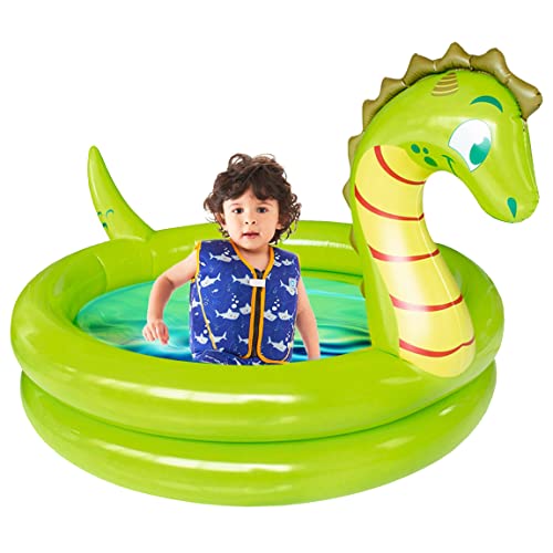 Splash Buddies Kid's 2-Ring Dinosaur Inflatable Kiddie Swimming Pool, Outdoor Summer Backyard Water Play, Toddler's Play Round Pool, 2 Years Old and Up, 65.5" x 52.5" x 37"