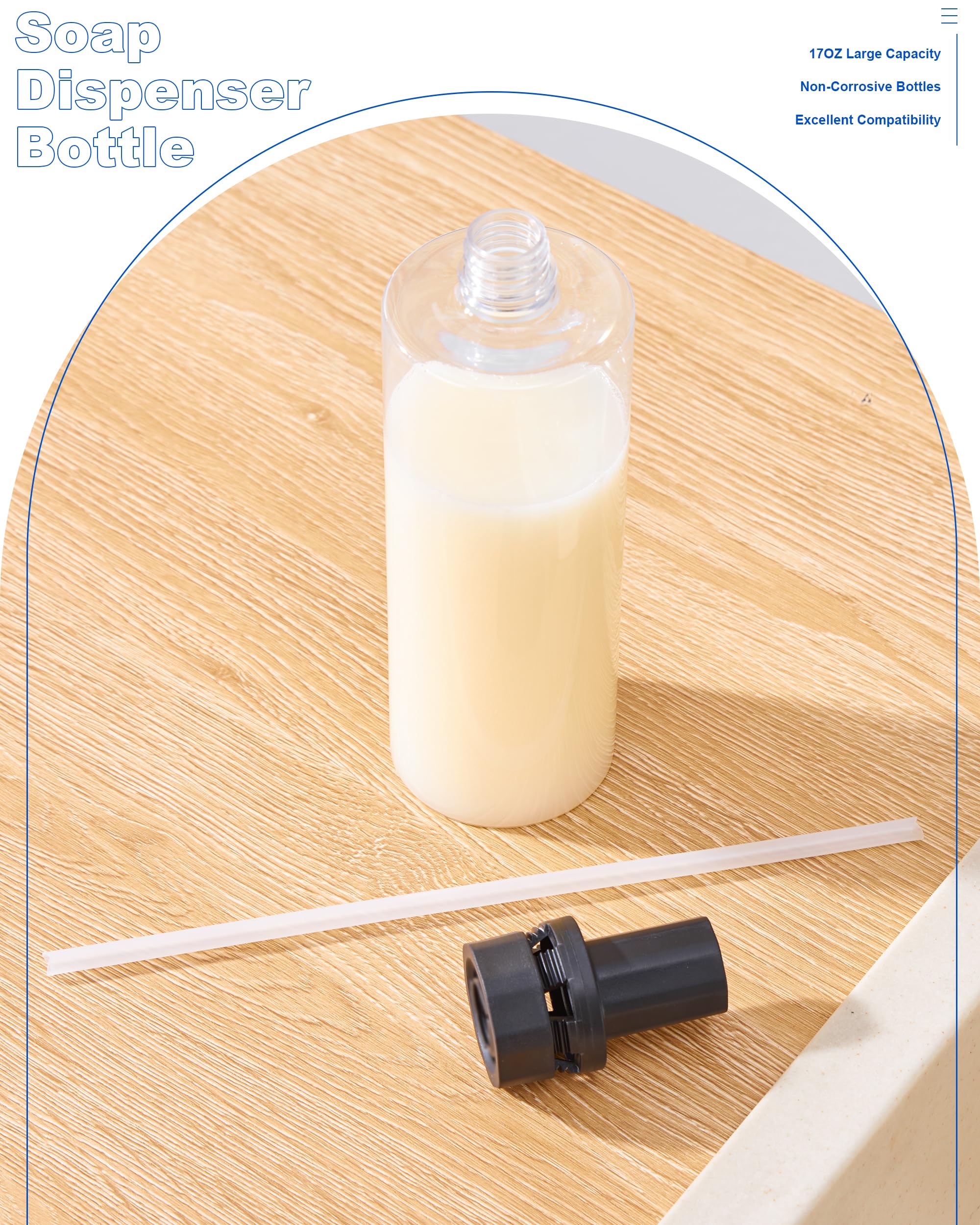 【Updated】 Soap Dispenser Bottle for Kitchen Sink Replacement - 500ML/17oz Universal Bottle - A Replacement for Your Soap Dispenser, Please Confirm The Adapter Maximum Connection Size Before