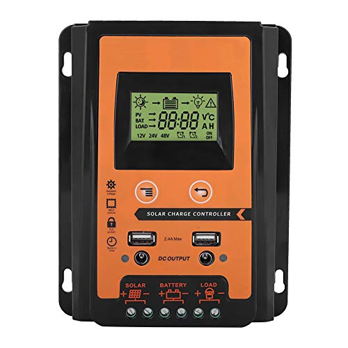 Solar Charge Controller, 30A 12V/24V MPPT Solar Controller Solar Panel Battery Intelligent Regulator with Dual USB Port and LCD Display, 30 Amp