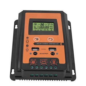 Solar Charge Controller, 30A 12V/24V MPPT Solar Controller Solar Panel Battery Intelligent Regulator with Dual USB Port and LCD Display, 30 Amp