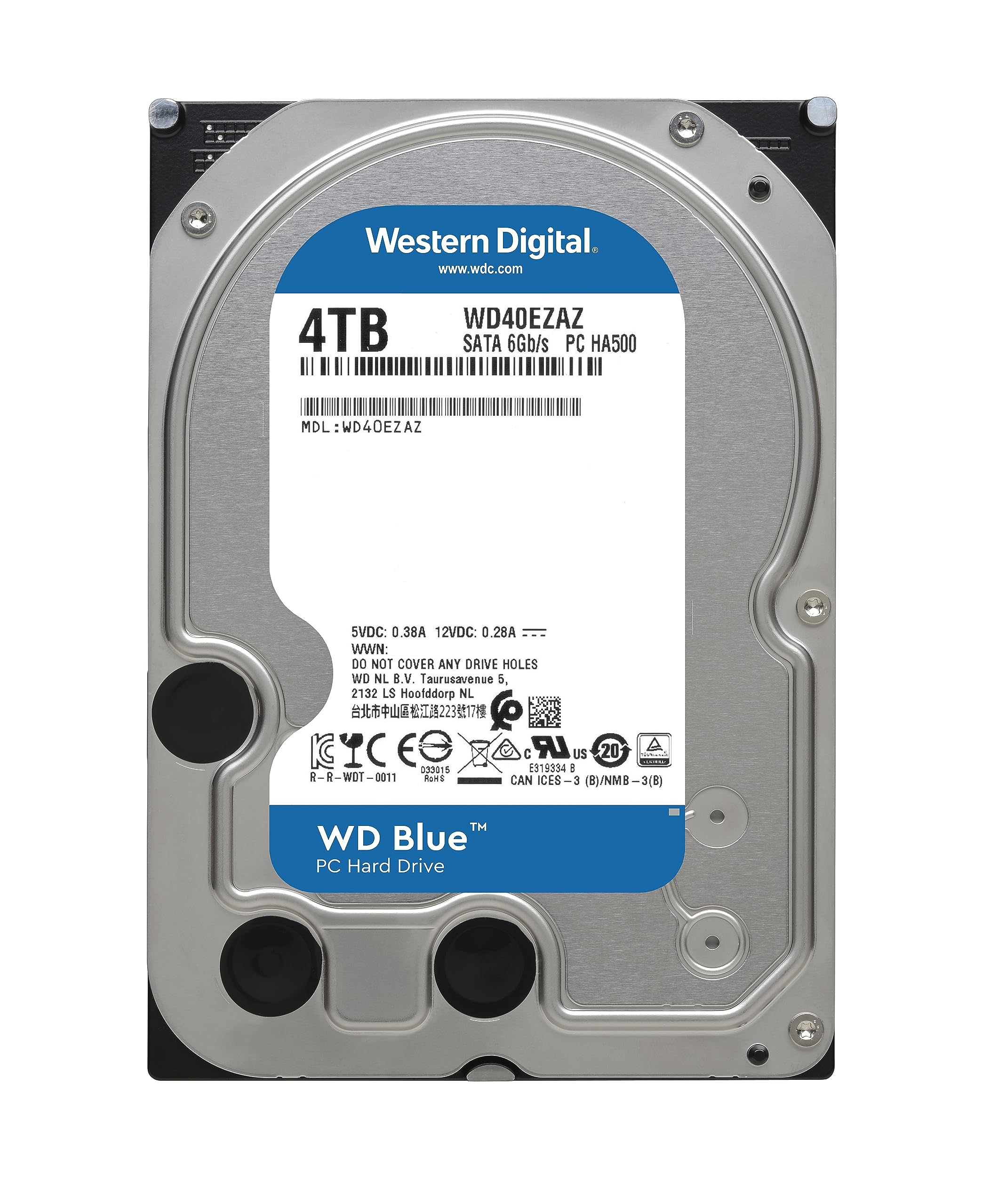 Western Digital 4TB WD Blue PC Internal Hard Drive HDD - 5400 RPM, SATA 6 Gb/s, 256 MB Cache, 3.5" - WD40EZAZ