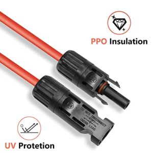 PHITUODA 10FT Black + Red 10AWG(6mm²) Solar Panel Extension Cable Wire, Solar Adaptor Cable with Female and Male Connector - Set of 2