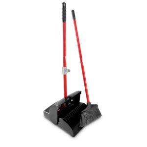 libman commercial 917 lobby dust pan and broom set (closed lid), black/red (pack of 2)