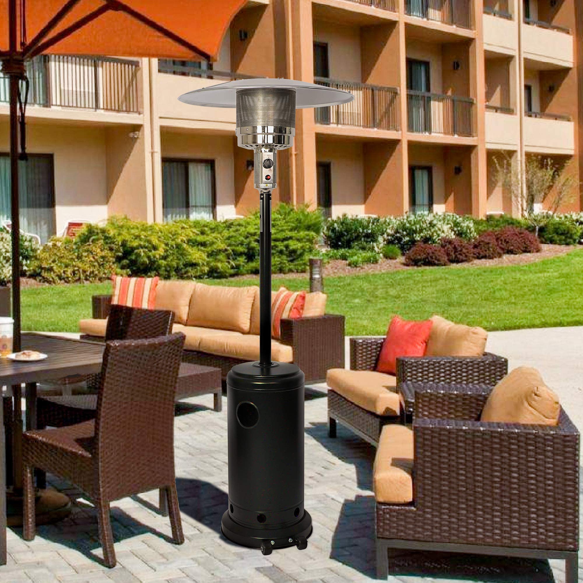 Vilobos Outdoor Patio Heater Propane Standing Gas LP Heater with Wheels 87 Inches Tall for Commercial & Residential Courtyard Outside(Black)