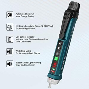 Auroland Non-Contact Voltage Tester with 9 Gear Adjustable Sensitivity Voltage Detector Pen AC Circuit Tester Tool LCD Display LED Flashlight Buzzer Alarm Range12V-1000V & Live/Null Wire Judgment AC1