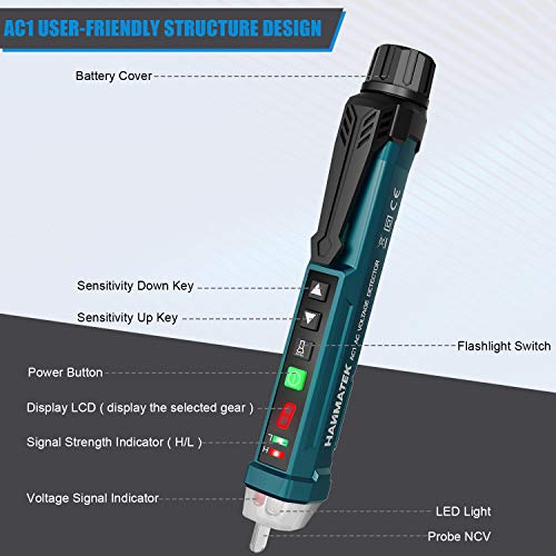 Auroland Non-Contact Voltage Tester with 9 Gear Adjustable Sensitivity Voltage Detector Pen AC Circuit Tester Tool LCD Display LED Flashlight Buzzer Alarm Range12V-1000V & Live/Null Wire Judgment AC1