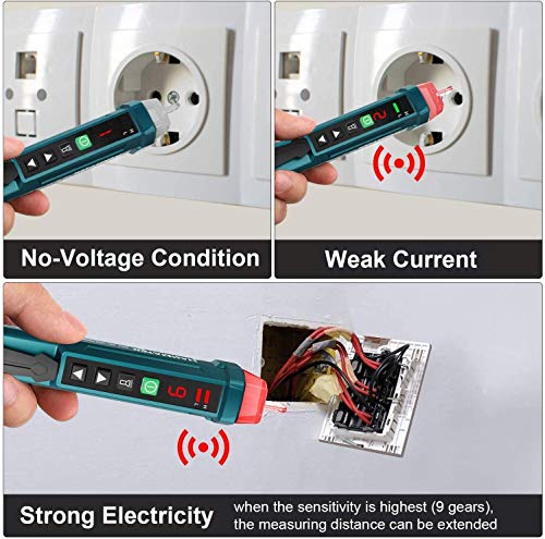 Auroland Non-Contact Voltage Tester with 9 Gear Adjustable Sensitivity Voltage Detector Pen AC Circuit Tester Tool LCD Display LED Flashlight Buzzer Alarm Range12V-1000V & Live/Null Wire Judgment AC1