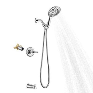aihom shower faucet set with tub spout,shower trim kit with pressure balanced valve, dual-function 5-spray touch-clean handheld shower head combo, chrome