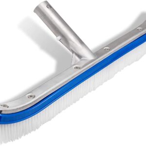 Swimming Pool Wall & Tile Brush,18" Heavy Duty Vinyl Polished Aluminum Back Cleaning Brush Head Designed for Cleans Walls, Tiles & Floors, Nylon Bristles Brush Head with EZ Clips (Pole not Included)