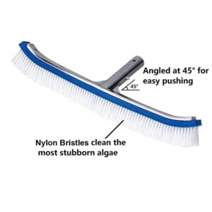 Swimming Pool Wall & Tile Brush,18" Heavy Duty Vinyl Polished Aluminum Back Cleaning Brush Head Designed for Cleans Walls, Tiles & Floors, Nylon Bristles Brush Head with EZ Clips (Pole not Included)