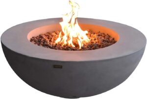 elementi fire pit outdoor natural gas fireplace patio fire bowl 45,000btu output, round fire table with 13.2lbs lava rocks,tank cover for fire bowl available, lunar bowl series (grey)