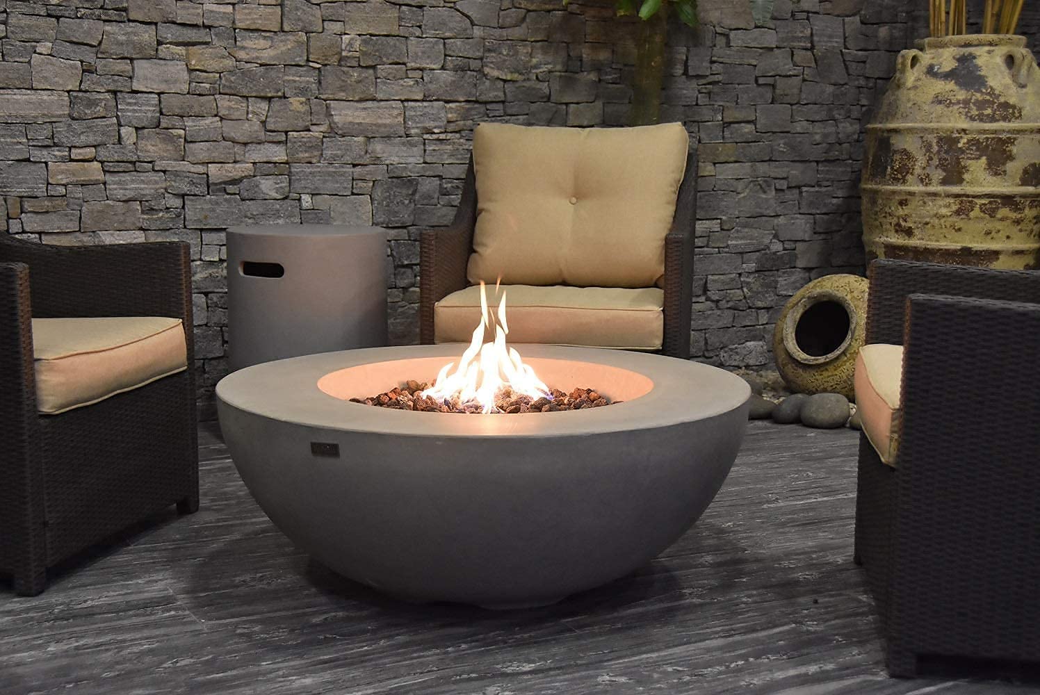 Elementi Fire Pit Outdoor Natural Gas Fireplace Patio Fire Bowl 45,000BTU Output, Round Fire Table with 13.2lbs Lava Rocks,Tank Cover for Fire Bowl Available, Lunar Bowl Series (Grey)