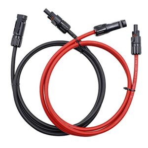 PHITUODA 5FT Black + Red 10AWG(6mm²) Solar Panel Extension Cable Wire, Solar Adaptor Cable with Female and Male Connector - Set of 2
