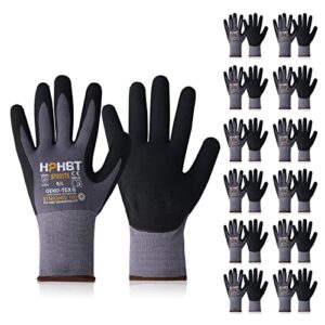 hphst nitrile work gloves sf001ts,micro foam technology & spandex liner nitrile coated,ce approved 15 gauge ergonomic design,smart touch,thin machine washable,grey medium 12 pairs pack