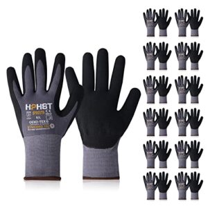 HPHST Nitrile Work Gloves SF001TS,Micro Foam Technology & Spandex Liner Nitrile Coated,CE Approved 15 Gauge Ergonomic Design,Smart Touch,Thin Machine Washable,Grey Medium 12 Pairs Pack