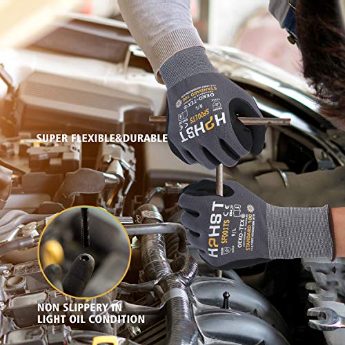 HPHST Nitrile Work Gloves SF001TS,Micro Foam Technology & Spandex Liner Nitrile Coated,CE Approved 15 Gauge Ergonomic Design,Smart Touch,Thin Machine Washable,Grey Medium 12 Pairs Pack