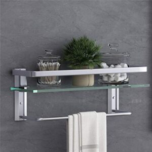 volpone glass shelf with towel bar 15.7in silver bathroom shelf wall mount rustproof bathroom wall organizer 1 tier (silver)