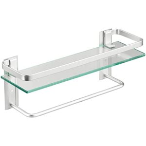 VOLPONE Glass Shelf with Towel Bar 15.7in Silver Bathroom Shelf Wall Mount Rustproof Bathroom Wall Organizer 1 Tier (Silver)