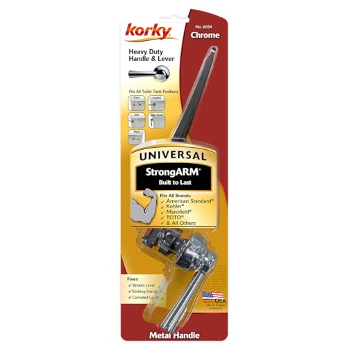 Korky Toilet Repair 6054BP StrongARM Tank Lever Universal to Fit Front Angled Side Left and Right Mount Toilets, Chrome, Simple Style