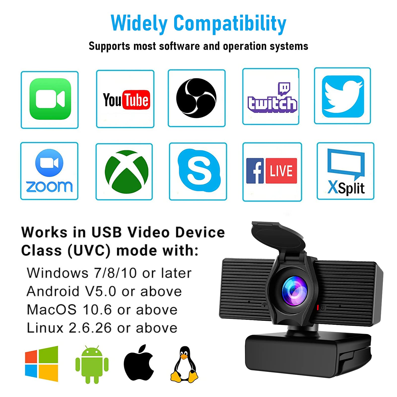 LITEPRO Webcam with Microphone & Privacy Cover, 1080P HD Web Computer Camera, USB Plug and Play Laptop PC Desktop Camera, Works with Zoom, Skype, Teams, Video Conferencing/Recording/Streaming