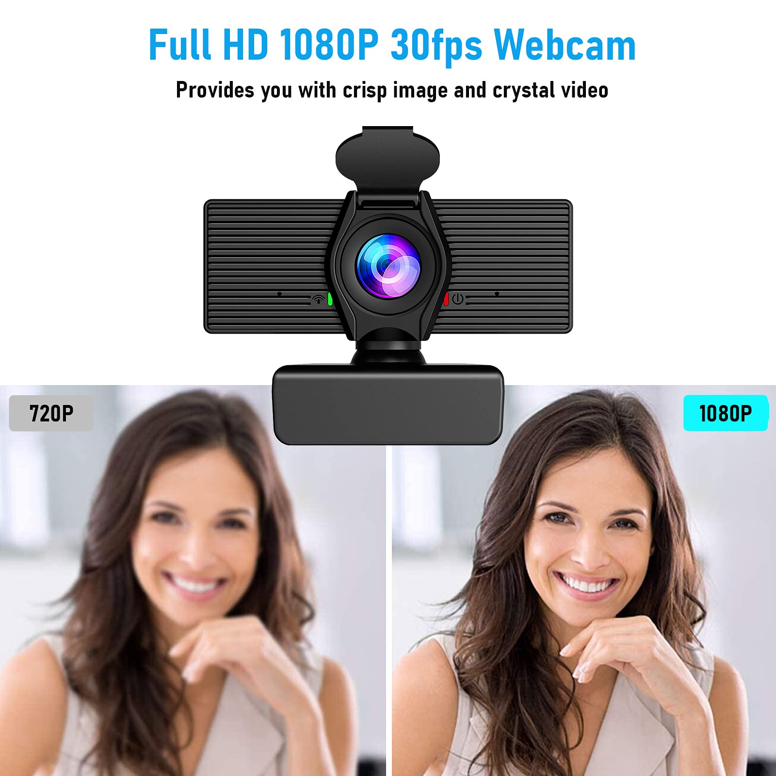LITEPRO Webcam with Microphone & Privacy Cover, 1080P HD Web Computer Camera, USB Plug and Play Laptop PC Desktop Camera, Works with Zoom, Skype, Teams, Video Conferencing/Recording/Streaming