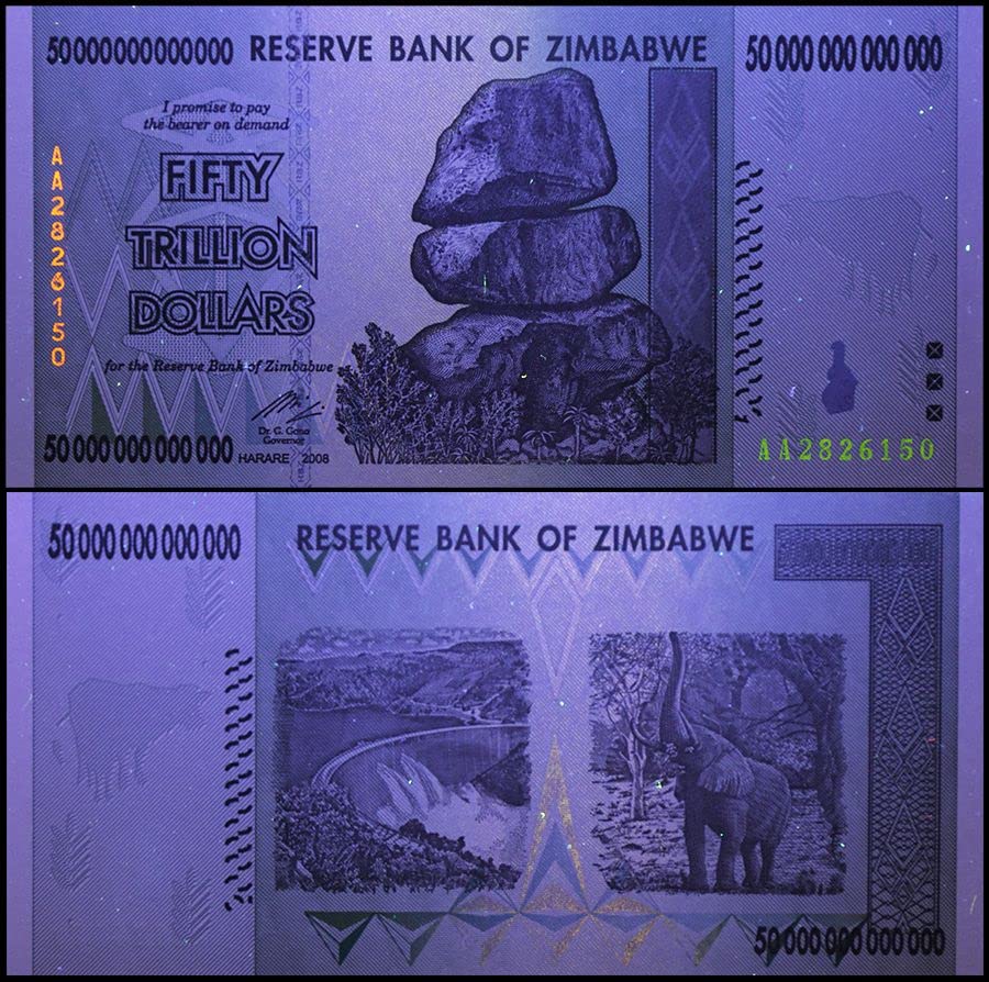 2008 - Reserve Bank of Zimbabwe 50 Trillion Dollar Seller Uncirculated