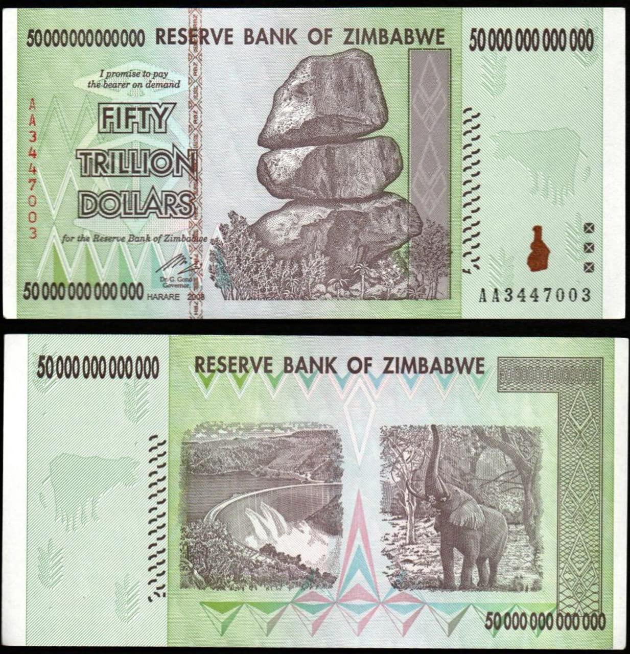 2008 - Reserve Bank of Zimbabwe 50 Trillion Dollar Seller Uncirculated