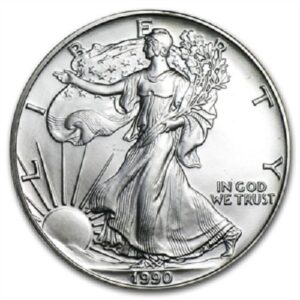 1990 - american silver eagle .999 fine silver with our certificate of authenticity dollar uncirculated