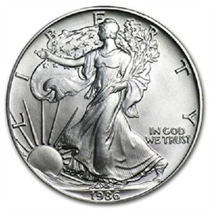 1986 - american silver eagle .999 fine silver with our certificate of authenticity dollar uncirculated