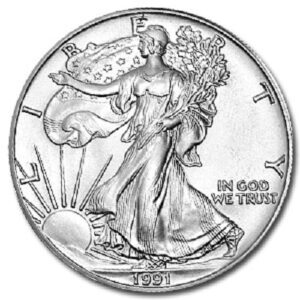 1991 - american silver eagle .999 fine silver with our certificate of authenticity dollar uncirculated