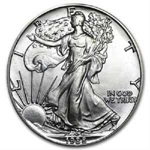 1988 - american silver eagle .999 fine silver with our certificate of authenticity dollar uncirculated