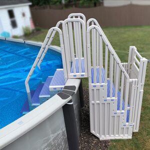 Confer Entry System for Above Ground Pools | Various Step Colors (Warm Gray with Blue), Plastic